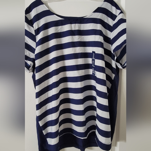 NWT XL Gap White/Navy Striped Blouse - Womens - Picture 1 of 4